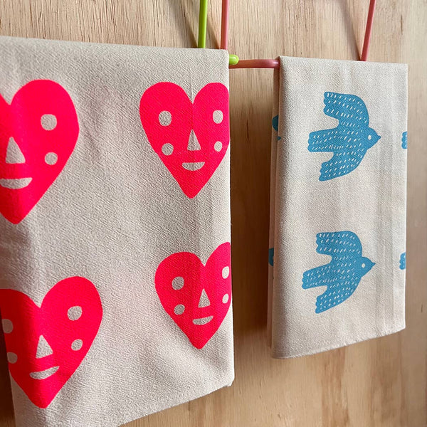 Nice life - Heart screenprinted tea towel