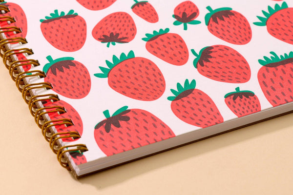 And Here We Are - Strawberry Letterpress A5 Spiral Notebook - Made in USA - Foodie, Fruit, Berry, Garden, Journal - Stocking stuffer, Holiday, Gift Guide