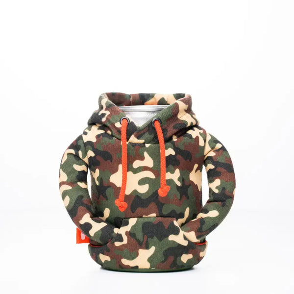 Puffin Drinkwear - The Hoodie - Insulated Can Cooler - Woodsy Camo & Puffin Red