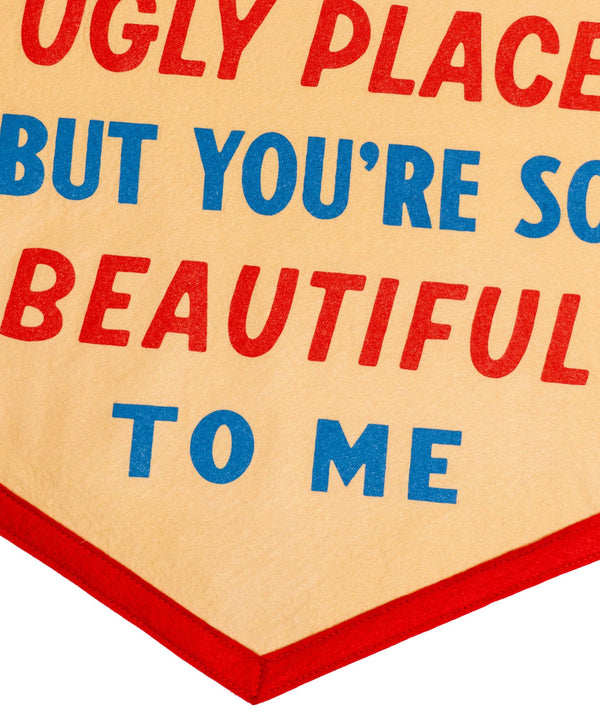 Oxford Pennant - The World's An Ugly Place But You're So Beautiful To Me Camp Flag • blink-182 x Oxford Pennant