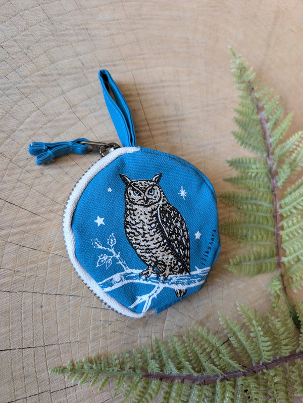 ilikesara | art + goods - Coin pouch | night owl - dusk blue zipper bag with waterproof lining