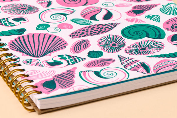 And Here We Are - Letterpress Spiral Notebook — Shell Pattern Vintage 80s 90s