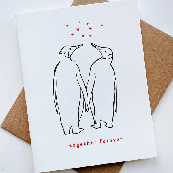 Steel Petal Press - Penguins Forever - Love Anniversary Engagement Wedding Valentine Card