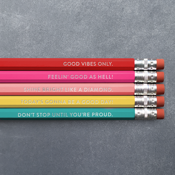 Huckleberry Letterpress - Positivity Variety Pack - Pencil Pack of 5
