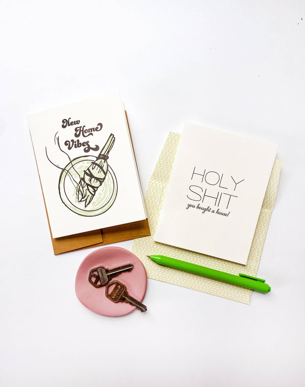 Steel Petal Press - New Home Vibes - Letterpress Housewarming Congrats Card