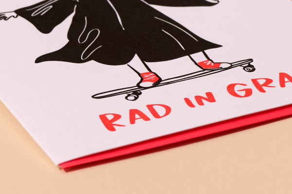 And Here We Are - Letterpress Graduation Card—Rad in Grad (Modern, Congrats)