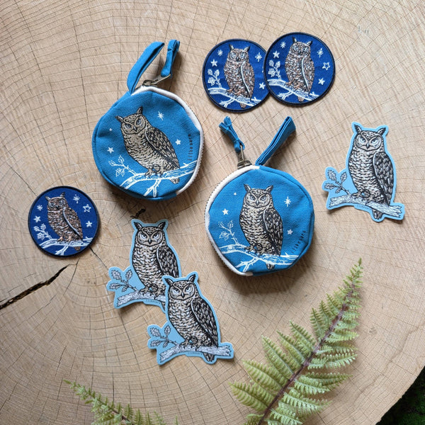 ilikesara | art + goods - Coin pouch | night owl - dusk blue zipper bag with waterproof lining