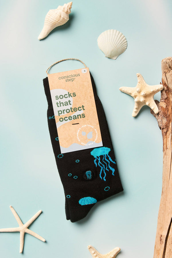 Conscious Step - Socks that Protect Oceans (Black Jellyfish)