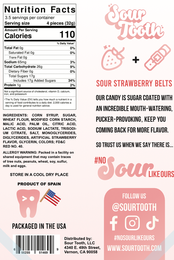 Sour Tooth - Sour Strawberry Belts