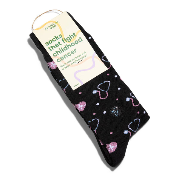 Conscious Step - Socks that Fight Childhood Cancer (Black Stethoscopes)