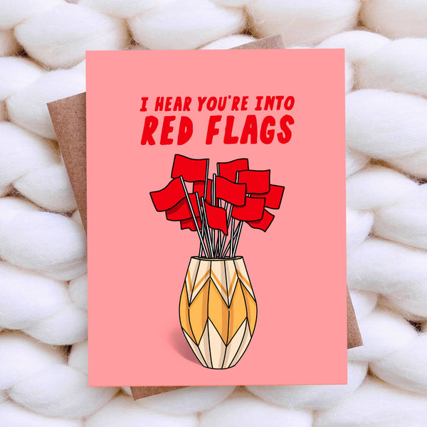 Red Flags Funny Galentine / Valentine - Galentines Day Card Cards Top Hat and Monocle 