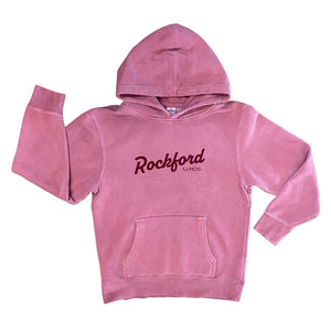 Rockford IL Script Kids Hoodie Hoodie Independent Trading Youth XS Pigment Maroon 