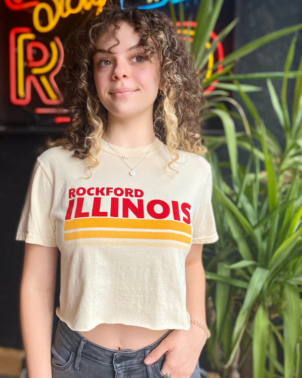Rockford Illinois Vintage Stripes Cropped T-Shirt T-shirt Comfort Colors 