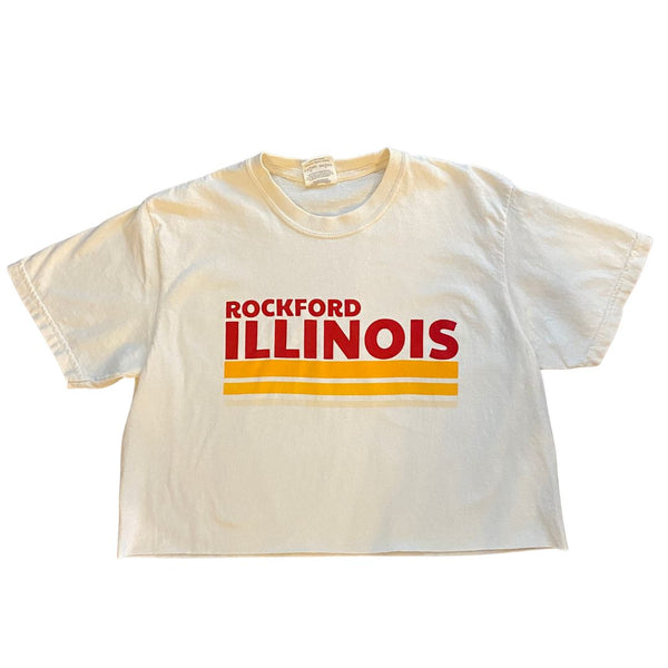 Rockford Illinois Vintage Stripes Cropped T-Shirt T-shirt Comfort Colors S Natural 