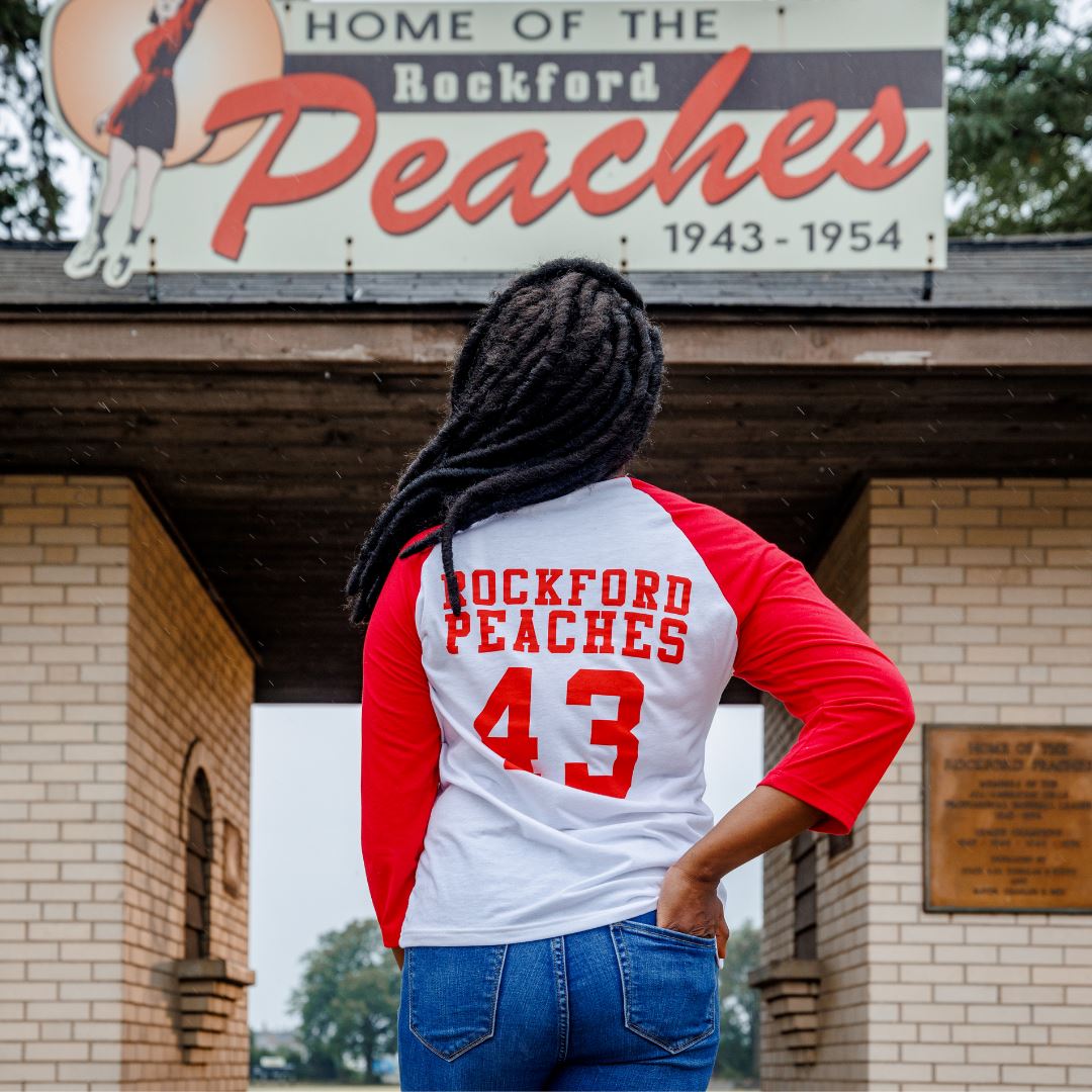 Rockford Peaches No Crying Baseball Tee 2x / White/Red