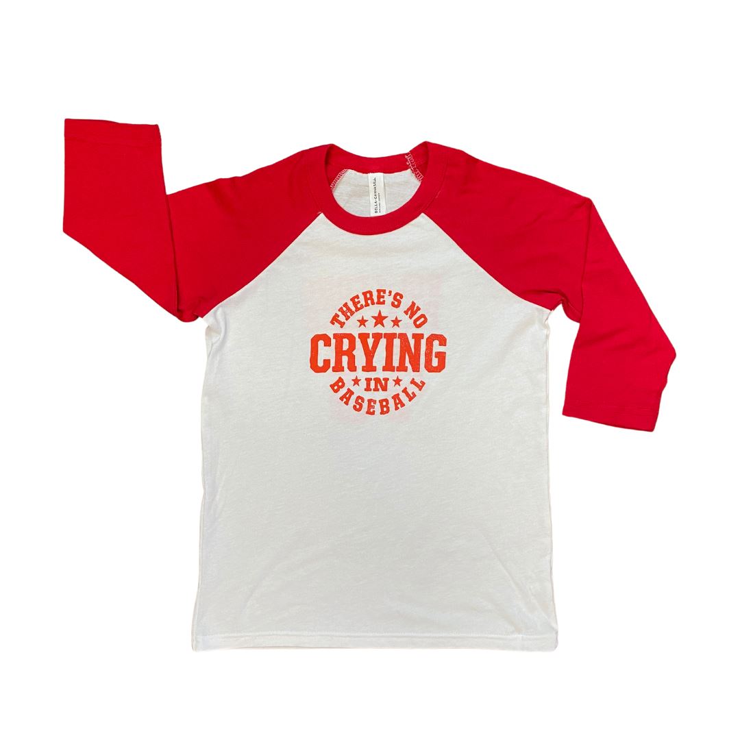 BELLA+CANVAS Rockford Peaches No Crying Baseball Jersey Youth T-Shirt Youth M (10-12) / White/Red