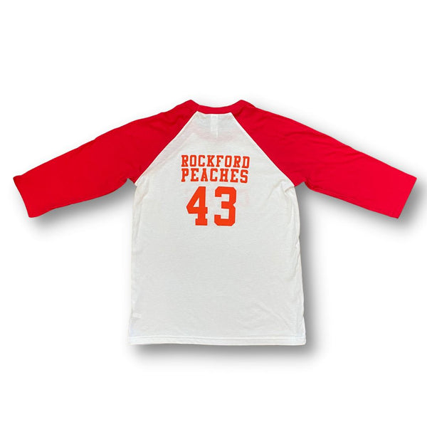 Rockford Peaches No Crying Baseball Jersey Youth T-Shirt Kid + Baby Bella + Canvas 
