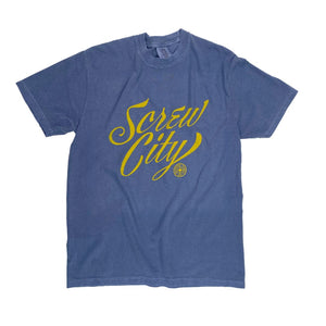 Screw City Newton Script Tee T-shirt Comfort Colors S Denim 
