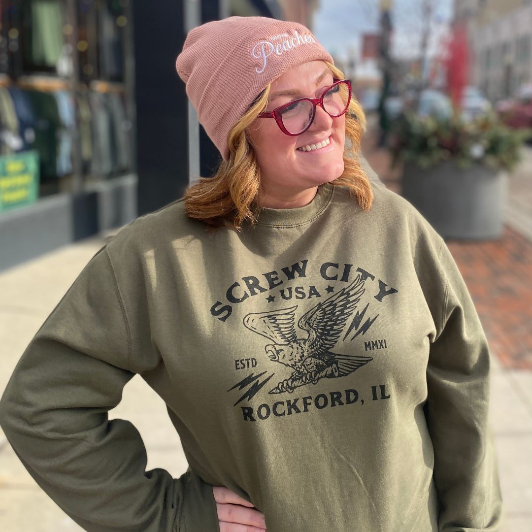 Independent Trading Rockford Peaches Logo Crewneck Sweatshirt XL / Sandstone