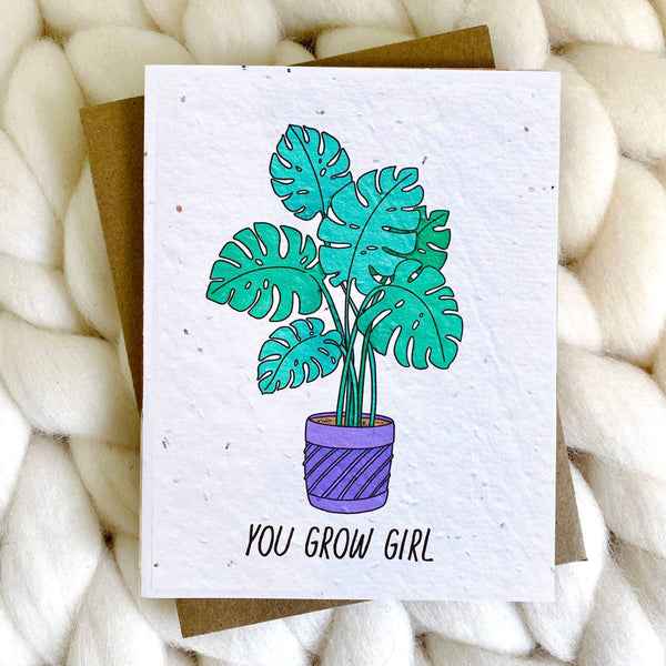 You Grow Girl Plantable Seed Paper Encouragement Card Cards Top Hat and Monocle 